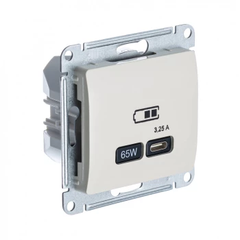 Розетка USB 1-ая Тип С 3200 мA 5V (для подзарядки), Молочный, серия Glossa, Schneider Electric