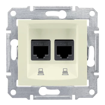 Розетка компьютерная 2-ая экранированная кат.5е, RJ-45 (интернет), Бежевый, серия Sedna, Schneider Electric